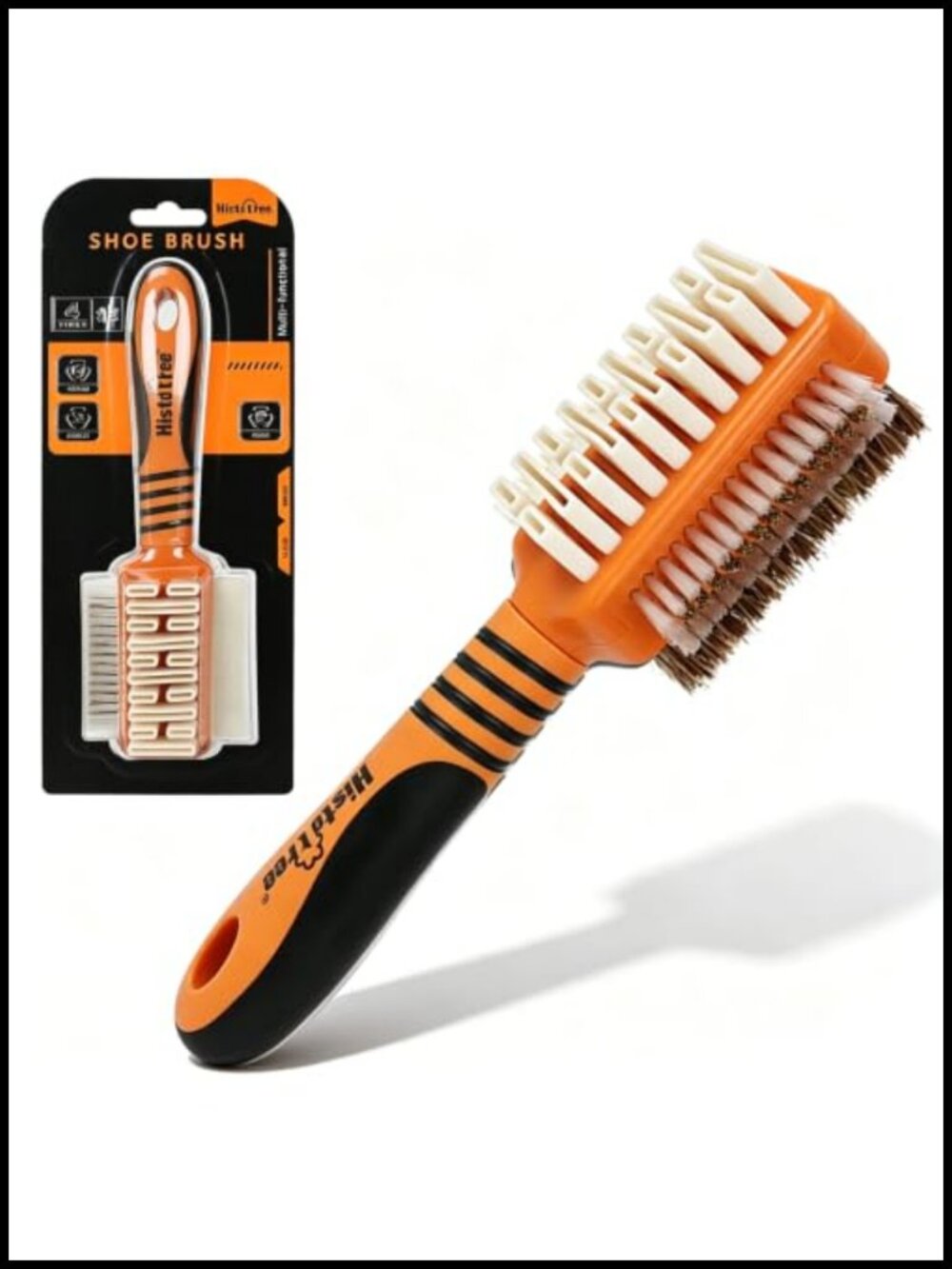 4-in-1 Suede Nubuck Leather Shoe Brush Cleaner with Horsehair & Brass Bristles